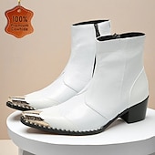economico Stivali in pelle di alta qualità-stivaletti da uomo in pelle bianca - design elegante con chiusura a cerniera, eleganti e versatili per occasioni formali e semi-formali