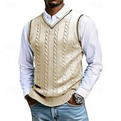 Недорогие мужские свитера жилет-Муж. Свитер жилет Платье-свитер Пуловер Свитер Жилет Вязаный свитер Рельефный узор Вязать Обычные топы Трикотаж Пэчворк V-образный вырез Мода Уличный стиль Отпуск Бизнес Одежда Без рукавов Осень Зима