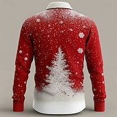 economico Costume di Natale-Natale Per uomo Costume di Natale Colletto finto e design del vestito Camicia da smoking stampata con cravatta Camicia Camicia con Bottoni Manica Lunga Divertente All'aperto Ferie Primavera Autunno