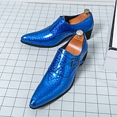 baratos Sapatos de monge-Mocassins masculinos azuis de verniz com fivela - calçado formal elegante para eventos especiais e trajes de noite.