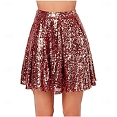 preiswerte Bauchtanzkleidung-Samba Tanzbekleidung Damen Paillettenrock Funkelnde dehnbare High-Waisted A-Linie fließende Schwung Glitzer Mini-Röcke Leistungs-Kostüm