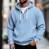 economico felpe con cappuccio da uomo di base-Per uomo Felpa con cappuccio Felpa con cappuccio a nido d'ape Felpa con cappuccio e zip corta Blu marino Grigio chiaro Grigio scuro Azzurro Con Cappuccio Semplice Tasca a marsupio Testurizzato Sport