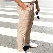 cheap Casual Pants-Men's Trousers Casual Pants Drawstring Pocket Elastic Waist Plaid Comfort Soft Outdoor Daily Holiday Fashion Classic Style Dark Khaki Light Khaki Micro-elastic