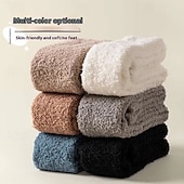 abordables Équipements de chauffage-chaussettes hautes duveteuses pour femmes, chaussettes chaudes et douces montantes jusqu'aux cuisses, chaussettes pantoufles confortables