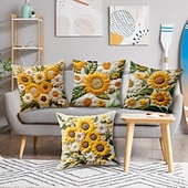 billiga Kuddtrender-Dekorativt örngott i vintagestil med solrosmotiv, 2D-tryck, mjukt polyestertyg med kuddfodral och fuskbroderi, perfekt för vår- och sommarsoffdekorationer i vardagsrummet