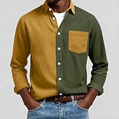 billiga Smart Casual skjortor för män-Herr Skjorta Casual skjorta Manchesterskjorta Knapp upp skjorta Blå Gul Rubinrött Marinblå Grön Långärmad Nedvikt Ledigt Utomhus Färgblock Kläder Vintage Mode Smart Casual