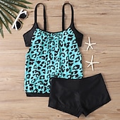 abordables Tankinis-Mujer Bañadores 2 piezas Bermudas Traje de baño Retazos Espalda al Aire Vacaciones Ropa de playa Floral Escote en U Sin Mangas Trajes de baño