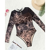 Χαμηλού Κόστους Rash Guards One Pieces-Γυναικεία Προστατευτικά Μαγιό Ολόσωμα μαγιό Γραφική Μπόχο Δίχτυ Προστασία UV Αναπνέει Μακρυμάνικο Μαγιό Σέρφινγκ Παραλία Διακοπές Άνοιξη