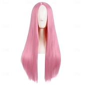 baratos Perucas de Carnaval-Peruca de Carnaval 2026 Loiro Rosa Preta Liso Longo Peruca sintética para festivais Mardi Gras Parada Cabelo para fantasia de cosplay para Feminino