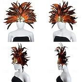 voordelige Accessoires-Carnaval 2026 Rio Carnaval Samba Accessoires Bruin Oranje Veer Hoofdband voor Dames - Gouden Pailletten Showgirl Hoofddeksel - Mardi Gras Accessoire Brazilië Festival Prestatie Kostuum