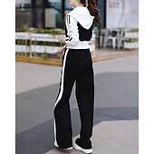 رخيصةأون بدلات رياضية-نسائي سويت شيرت بسحاب بنطلون واسع الساق بدلة رياضية من قطعتين رباط ألوان متناوبة أطقم ملابس رياضية الخريف أسود أبيض المشي لمسافات طويلة مهنة ركض كم طويل رياضة ألبسة رياضية مرن نسبياً عادي