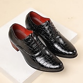 abordables Zapatos Oxford-Men's Burgundy Crocodile Patterned Faux Leather Dress Shoes - Elegant Footwear for Special Occasions and Evening Wear