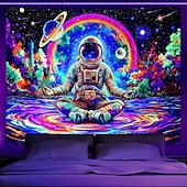 billige Blacklight -billedvev-Blacklight astronaut mediterende galakse rom billedvev neonplaneter kosmisk veggdekor bakgrunn fargerik UV-reaktiv stjerner himmelsk univers romdekor til soverom stue