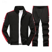 voordelige basis trainingspakken-Voor heren Sweatshirt Trainingspak Kledingset Opstaand Buiten Dagelijks Sport Trekkoord Rits omhoog Zak Kleurenblok blauw Zwart Grijs Polyester Sportkleding Modieus Streetwear Lente