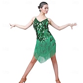 economico Abiti da Pratica-Costumi da ballo Samba Vestito scintillante in paillettes Finge Vestiti di danza tango latino Mini vestito Abbigliamento per carnevale Costumi per performance