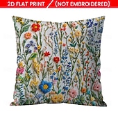 cheap Textured Throw Pillows-Floral Pattern Pillow Cover 2D Flat Print Soft Comfortable Cushion Case with Faux embroidery for Living Room Sofa Bedroom Home Decoration