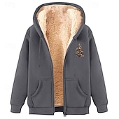 baratos Roupa de árvore de natal-Homens Moletom Full Zip Hoodie Moletom com zíper Moletom com capuz forrado de lã Adamascado Preto Vinho Vermelho Verde Com Capuz Árvore de Natal Bolsos Forro de sherpa Natal Diário Feriado Poliéster