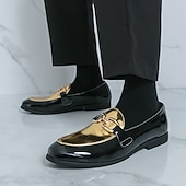 billiga Loafers-Herrloafers i vitt och blått i lack med metallspänne – trendiga skor för semiformella sammankomster och fester