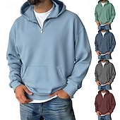 economico felpe con cappuccio da uomo di base-Per uomo Felpa con cappuccio Felpa con cappuccio e zip corta Blu Vino Verde Grigio Azzurro Con Cappuccio Semplice Tasca Quotidiano Sport &amp; Outdoor Ferie Streetwear Essenziale Casual Primavera Autunno