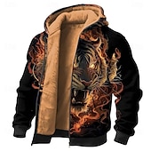 cheap Animal Print-Men's Tiger 3D Fleece Hoodie Jacket Sweatshirt Classic Fantasy Crew Neck Outdoor Camping Black Dark Blue Zip Up Fall Winter Designer S M L XL 2XL 3XL