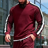 お買い得  ベーシックスウェットシャツ-男性用 スウェットシャツ ブラック ルビーレッド ネイビーブルー カーキ色 グレー クルーネック カラーブロック パッチワーク スポーツ 日常 祝日 ポリエステル ストリートファッション ベーシック カジュアル 春 秋 衣類 パーカー トレーナー