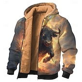 halpa Animal Print-Miesten Dinosaurus 3D-tulostus Fleece Huppari Takki College Klassinen Fantasia Tiukka pyöreä kaula-aukko ulko- Retkeily Musta Sininen Sulkea jnk vetoketju Syksy Talvi Suunnittelija S M L XL 2XL 3XL