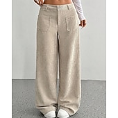 economico gamba larga e vita alta-Per donna Culotte Gamba Larga Chinos Streetwear Casual Lunghezza intera Vita media Semplice Tasca Elastico in vita Confortevole Inelastico Quotidiano All'aperto Vacanza Aalbicocca Grigio Blu marina