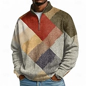 abordables Motif Géométrique-Homme Géométrique Plaid Gauffré Sweatshirt Mode Quotidien Classique Occasionnel Col montant Zip quart Extérieur Maison Bureau Travail Bleu Violet Vert Kaki Zip Up Automne Hiver Designer S M L XL XXL