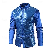 billiga Satinskjortor för män-Herr Skjorta Satinskjorta Casual skjorta Knapp upp skjorta Balskjorta Slät Bröllop Fest Blå Purpur Långärmad Kavajslag Vår &amp; Höst Alla årstider Kläder Paljett