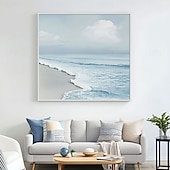 billiga Landschaftsgemälde-Large Blue Ocean Abstract Painting Light Blue Ocean Abstract Art Ocean Waves Canvas Painting White Textured Wall Art Ocean Waves Wall Art