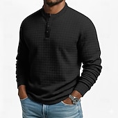 billiga Casual Henley T-shirt-Herr Waffle Henley Shirt T-shirts Långärmad Ensfärgat Slät Mode Designer Ledigt Färgblock Knappar Henley Utomhus Ledigt Dagligen Sommar Vår Höst Mörkgrå Svart Vin Henley T-shirt