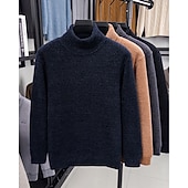 preiswerte Herrenpullover-Herren Pullover Fleece Pullover Strickpullover Gerippt Stricken Normale Oberteile Gestrickt Einfach Rollkragen Mode Basic Urlaub Alltagskleidung Bekleidung Herbst Winter Schwarz Marineblau M L XL