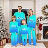 olcso gyerek karácsonyi pizsama-Családi nézés Karácsony Karácsonyi családi pizsama Pizsamák Családkészletek Grafika Gradiens Karácsonyi minta Otthon Nyomtatott Medence Sötétsárga Világoszöld Hosszú ujj Napi Hozzá illő ruhák