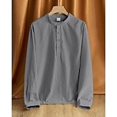 economico Camicie di lino-Per uomo Camicia Camicia di lino Camicia popover Camicia casual Camicia di cotone Semplice Vacanza Camicia hawaiana Nero Bianco Cachi Verde militare Manica Lunga Colletto alla coreana Primavera