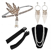 baratos Acessórios e mais-Conjunto Loucos anos 20 Anos 20 Retro Vintage Faixa De Cabelo Estilo Melindrosa Decoração de Cabelo Conjunto de acessórios O Grande Gatsby Menina melindrosa Pena Fantasia Mulheres Natal Carnaval
