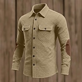 preiswerte Freizeithemden für Herren-Herren Hemd Waffelhemd Freizeithemd Cargohemd Schwarz Dunkel Blau Kaki Grau Langarm Einfach Revers Outdoor Lässig Patchwork Bekleidung Mode Retro Vintage Klassisch