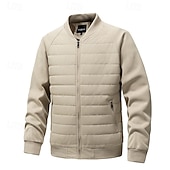 cheap Men's Downs &amp; Parkas-Men's Winter Coat Quilted Jacket Padded Jacket Pocket Quilted Polyster Outdoor Casual Daily Regular Fashion Streetwear Contemporary Thermal Warm Winter Solid Color Black Khaki Army Green Puffer Jacket