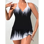 tanie Tankini-Kostium kąpielowy dwuczęściowy tankini dla kobiet spódnica kontrola brzucha wysoki stan wąski bez pleców wakacyjny strój na plażę ombre halter bez rękawów