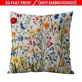 cheap Textured Throw Pillows-Floral Pattern Pillow Cover 2D Flat Print Soft Comfortable Cushion Case with Faux embroidery for Living Room Sofa Bedroom Home Decoration