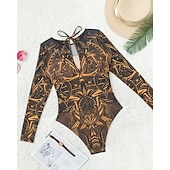 Χαμηλού Κόστους Rash Guards One Pieces-Γυναικεία Προστατευτικά Μαγιό Ολόσωμα μαγιό Γραφική Μπόχο Δίχτυ Προστασία UV Αναπνέει Μακρυμάνικο Μαγιό Σέρφινγκ Παραλία Διακοπές Άνοιξη