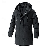 abordables Plumas y parkas de hombre-Hombre Abrigo de invierno Chaqueta acolchada Bolsillo Poliéster Vacaciones Ropa Cotidiana Cita Largo Moda Casual Cómodo Mantiene abrigado Otoño Invierno Color sólido/liso Negro Verde Trébol Gris