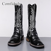 voordelige Cowboy &amp; Western Boots-Bruine cowboylaarzen van imitatieleer voor heren – klassieke westernstijl met geborduurde details, perfect voor kerstfeestjes en casual uitjes