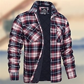 preiswerte Herrenjacken &amp; Herrenmäntel-Herren Wintermantel Hemdjacke Freizeitjacke Outdoor Lässig Thermowarm Tasche Herbst Winter Herbst Winter Karomuster Streetwear Täglich Umlegekragen Regulär Weiß Burgunderrot Marineblau Himmelblau