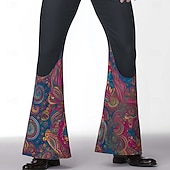 billiga Casual byxor med tryck för män-Herr Paisley Blomtryck Etnisk Långbyxor Disco byxor 60-70-tals byxor Medium Midja Vintage retro Utomhus Fest Ledigt Sidfickor Utsvängda byxor med ben Vår Höst 3D-tryck Blå Svart Brun