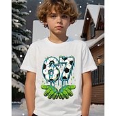  Хлопок Дети Мальчики Черный Белый Графика Футбол Забавный сленг 67 Футболка Блуза Вырез под горло С короткими рукавами на открытом воздухе На каждый день Мода Уличный стиль Оригинальный рисунок