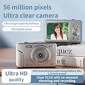 olcso Fényképezőgép és fénykép-digitális fényképezőgép 56mp-es fényképezőgépek fotózáshoz, célozd meg és lőj digitális fényképezőgép autofókusszal, dupla kamerás vakuval, 16x zoommal, rázkódásmentesítéssel, 128 GB-os kártyával,