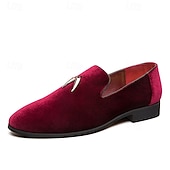 economico Mocassini-mocassini da uomo in velluto bordeaux - eleganti scarpe slip-on con tessuto lussuoso, perfette per eventi formali, matrimoni e occasioni eleganti