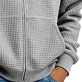 halpa miesten perushupparit-Miesten Huppari Täysi vetoketjullinen huppari Vohvelihupparit Laivaston sininen Harmaa Hupullinen Tavallinen Textured Kausaliteetti Päivittäin Urheilu ja ulkoilu Katutyyli Tyylikäs Urheiluasut