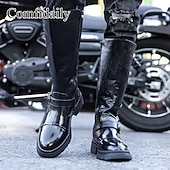 abordables Bottes de motard-Bottes de moto pour homme en similicuir noir avec sangles – élégantes et pratiques pour la moto, les activités de plein air et les sorties décontractées.