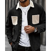 economico camicia da uomo con bottoni-Per uomo Camicia Camicia casual Camicia di Velluto a Coste Camicia con Bottoni Blu Nero Verde militare Grigio Manica Lunga Blocco di colori Collo ripiegato Vacanza Casuale Tasche Multiple